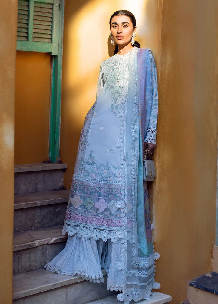Zoha by Ansab Jahangir Embroidered Lawn Suit Unstitched 3 Piece ANJ25Z D-11 Petal Blue - Summer Collection