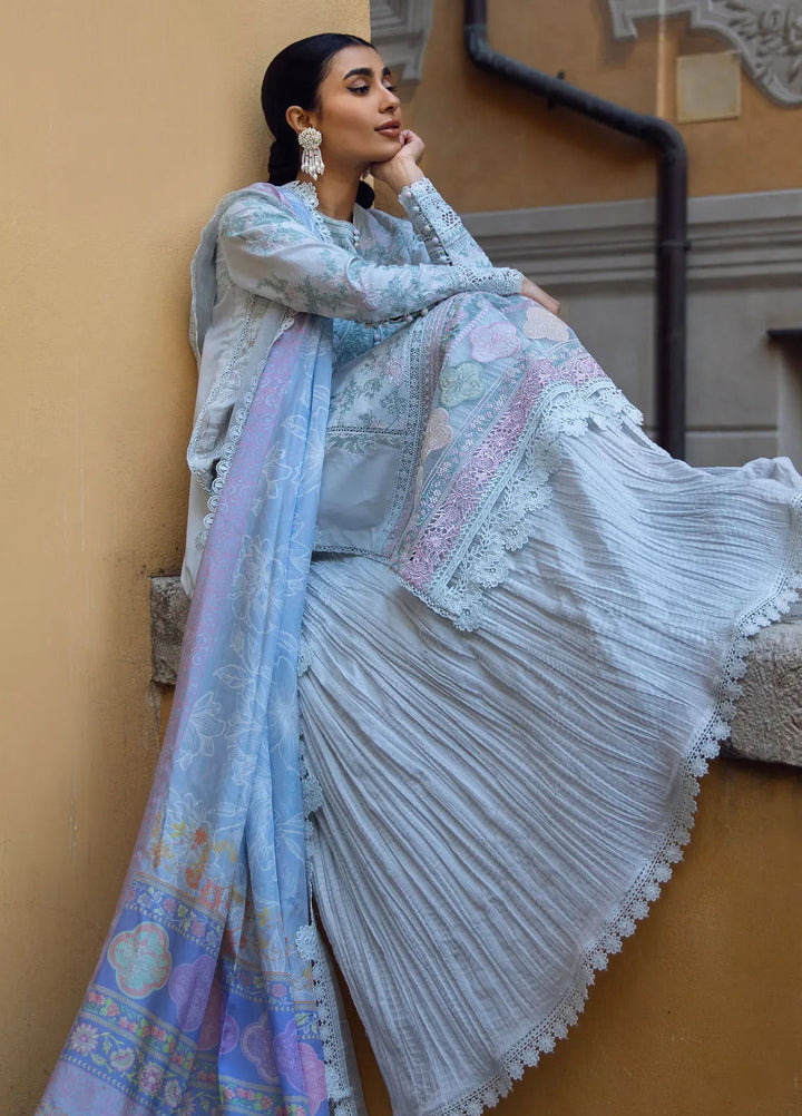 Zoha by Ansab Jahangir Embroidered Lawn Suit Unstitched 3 Piece ANJ25Z D-11 Petal Blue - Summer Collection