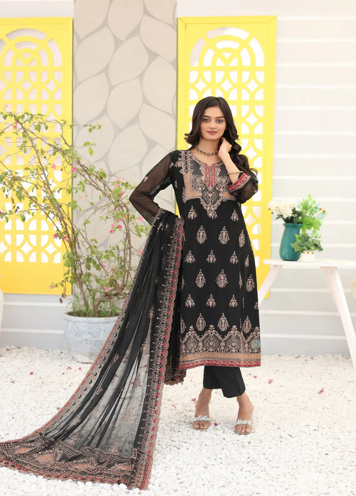 Zohan Ateeq Pret Embroidered Chiffon 3 Piece Suit Mehak Black