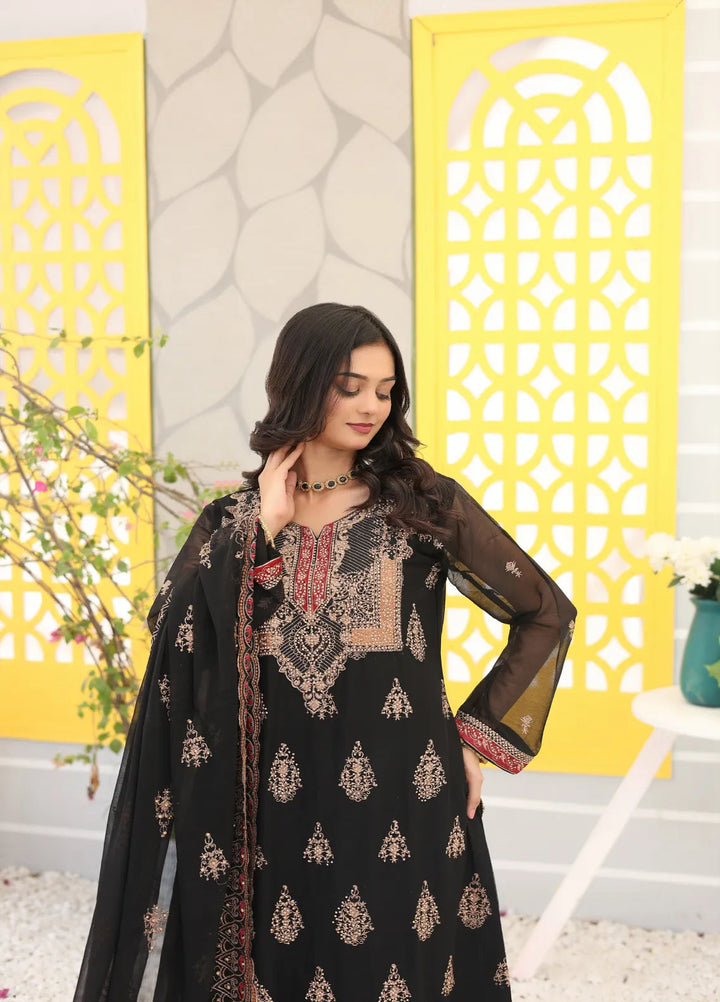 Zohan Ateeq Pret Embroidered Chiffon 3 Piece Suit Mehak Black