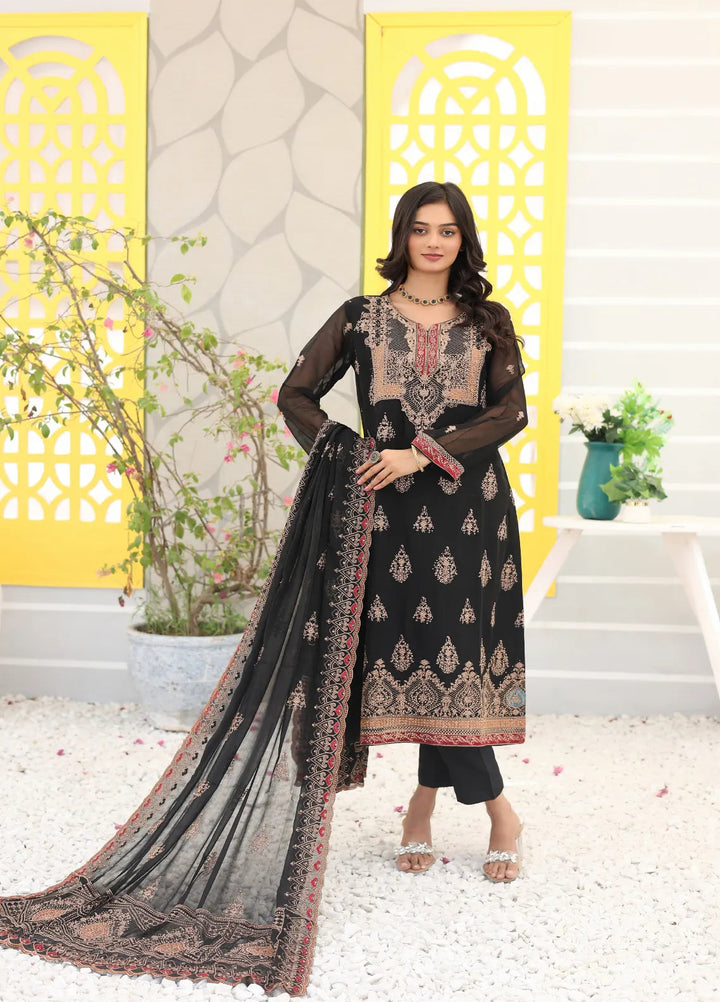 Zohan Ateeq Pret Embroidered Chiffon 3 Piece Suit Mehak Black