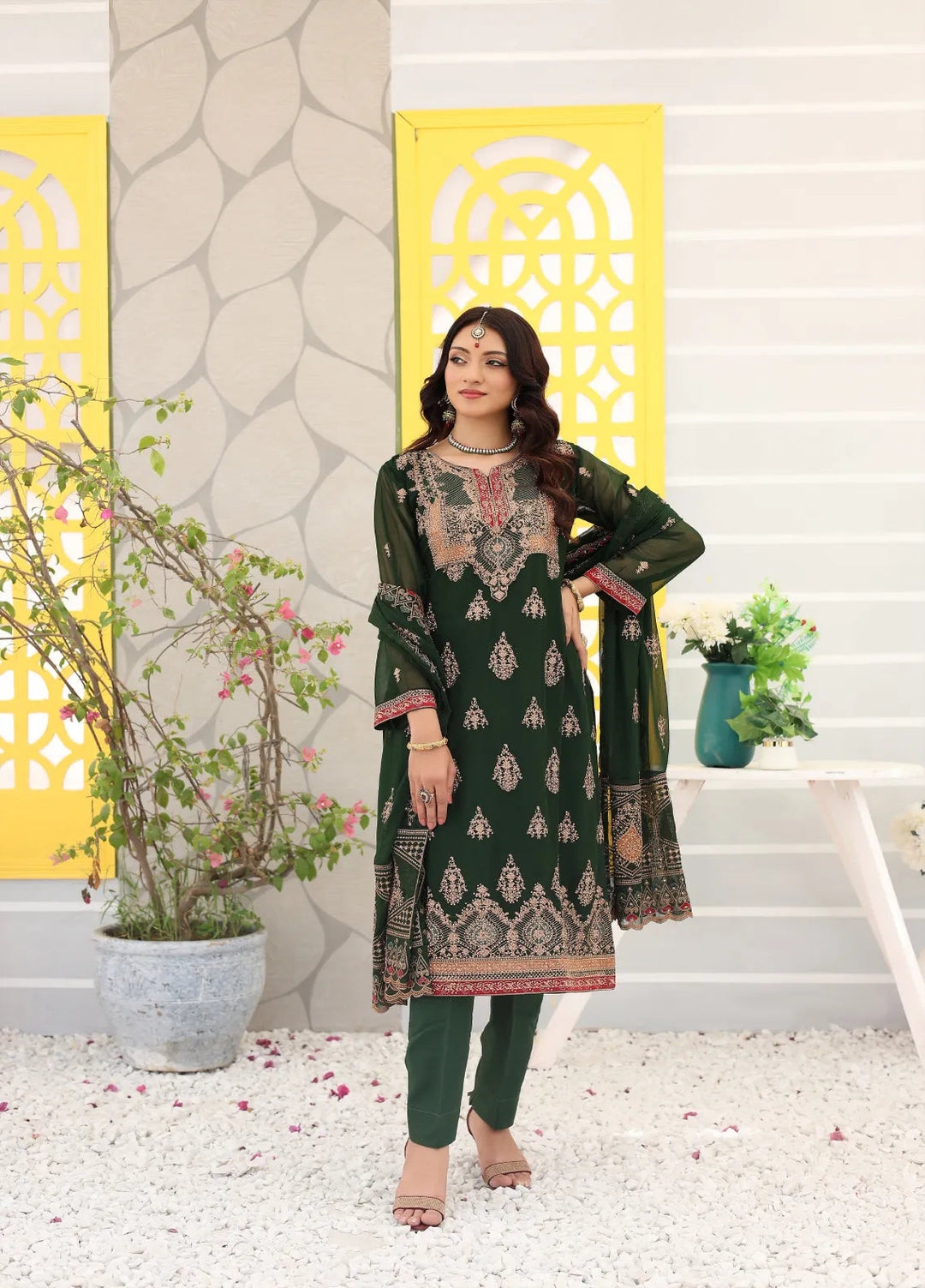 Zohan Ateeq Pret Embroidered Chiffon 3 Piece Suit Mehak Forest Green