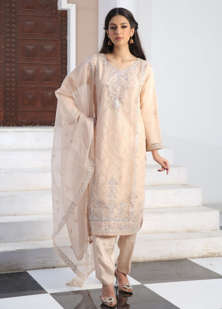 Zohan Ateeq Pret Embroidered Organza 3 Piece Suit Leena Peach