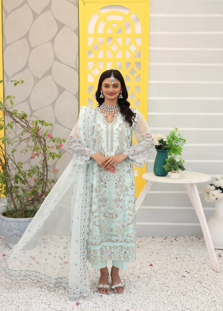 Zohan Ateeq Pret Embroidered Organza 3 Piece Suit Waniya Powder Blue