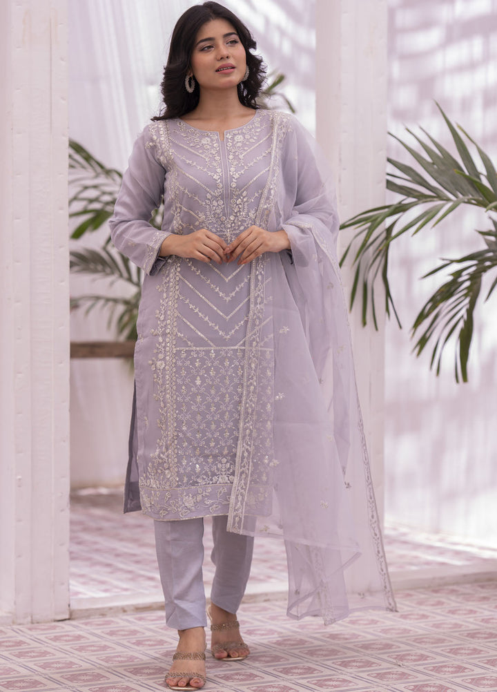 Zohan Ateeq Pret Embroidered Organza 3 Piece Suit Zunaira Pastel Grey