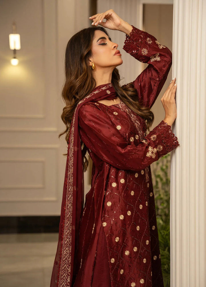 Zouj Embroidered Silk Suits Unstitched 3 Piece ZJ24LS ZSS-01 Royal Crimson - Fall Collection