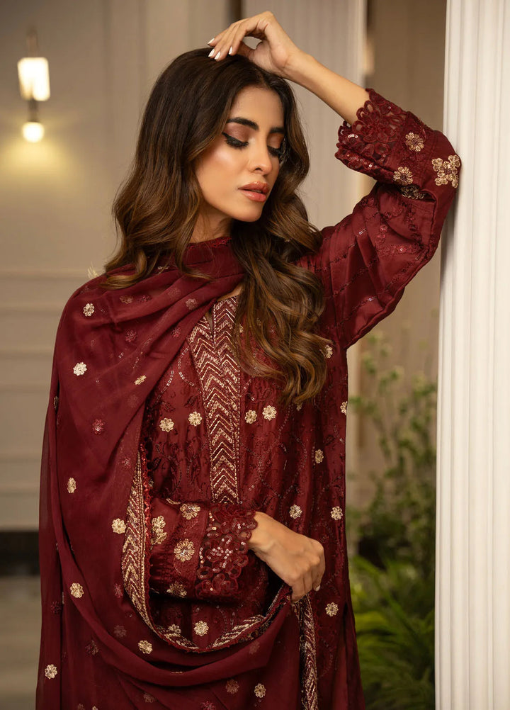 Zouj Embroidered Silk Suits Unstitched 3 Piece ZJ24LS ZSS-01 Royal Crimson - Fall Collection