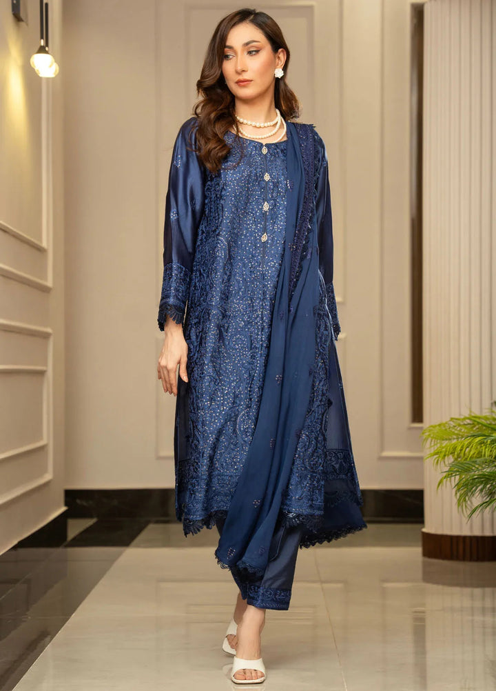 Zouj Embroidered Silk Suits Unstitched 3 Piece ZJ24LS ZSS-03 Aqua Breeze - Fall Collection