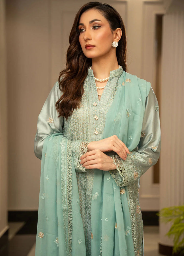 Zouj Embroidered Silk Suits Unstitched 3 Piece ZJ24LS ZSS-05 Starlit Azure - Fall Collection