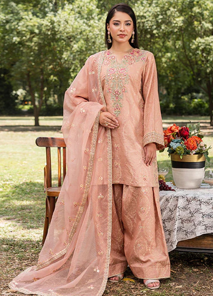 Zuri Pret Embroidered Jacquard 3 Piece Suit Ghazala ZP-07 Peach
