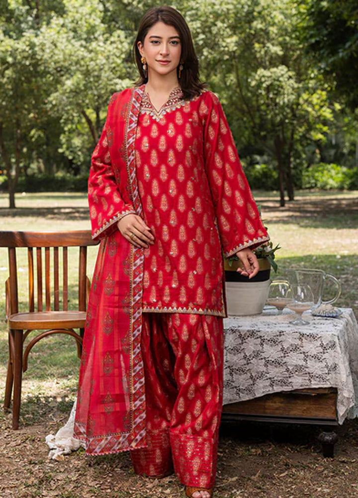 Zuri Pret Embroidered Jacquard 3 Piece Suit Nazneen ZP-05 Red