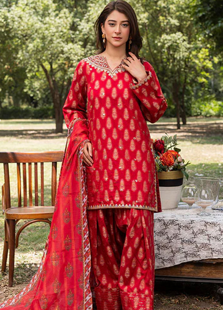 Zuri Pret Embroidered Jacquard 3 Piece Suit Nazneen ZP-05 Red