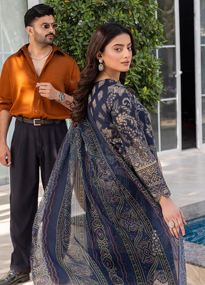 Zuri Pret Embroidered Lawn 3 Piece Suit Nureh JK-17 Navy Blue