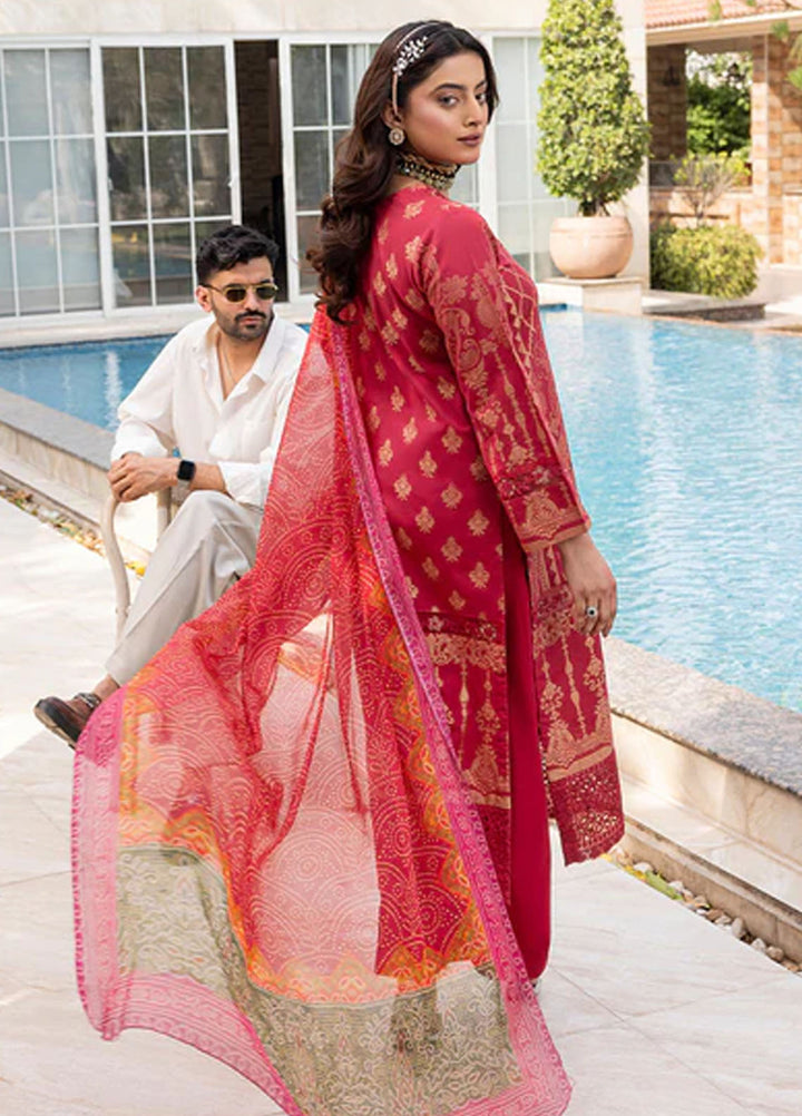 Zuri Pret Embroidered Lawn 3 Piece Suit Safinaz JK-19 Dull Red