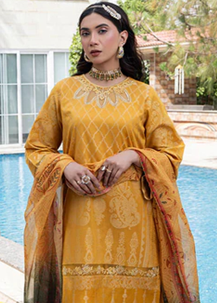 Zuri Pret Embroidered Lawn 3 Piece Suit Safinaz JK-19 Mustard