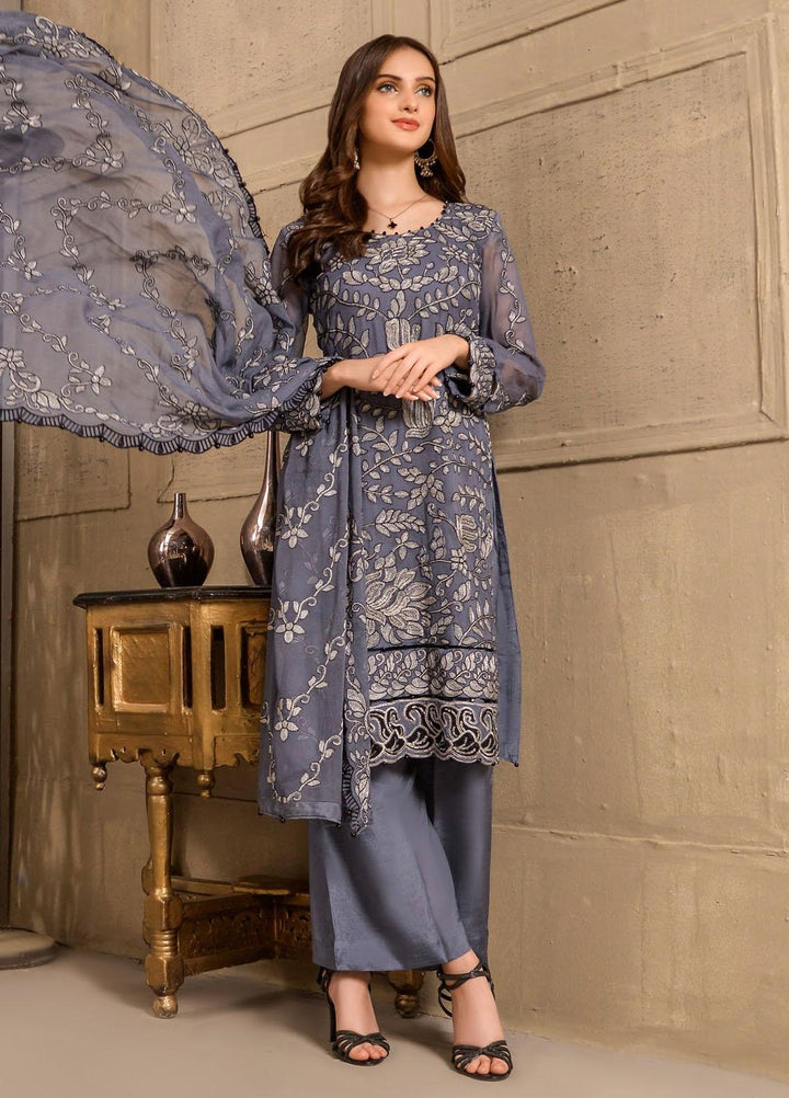 Zurr Signature by AB Textiles  Embroidered Chiffon Suits Unstitched 3 Piece AB21SC ZSLC-01 - Festive Collection