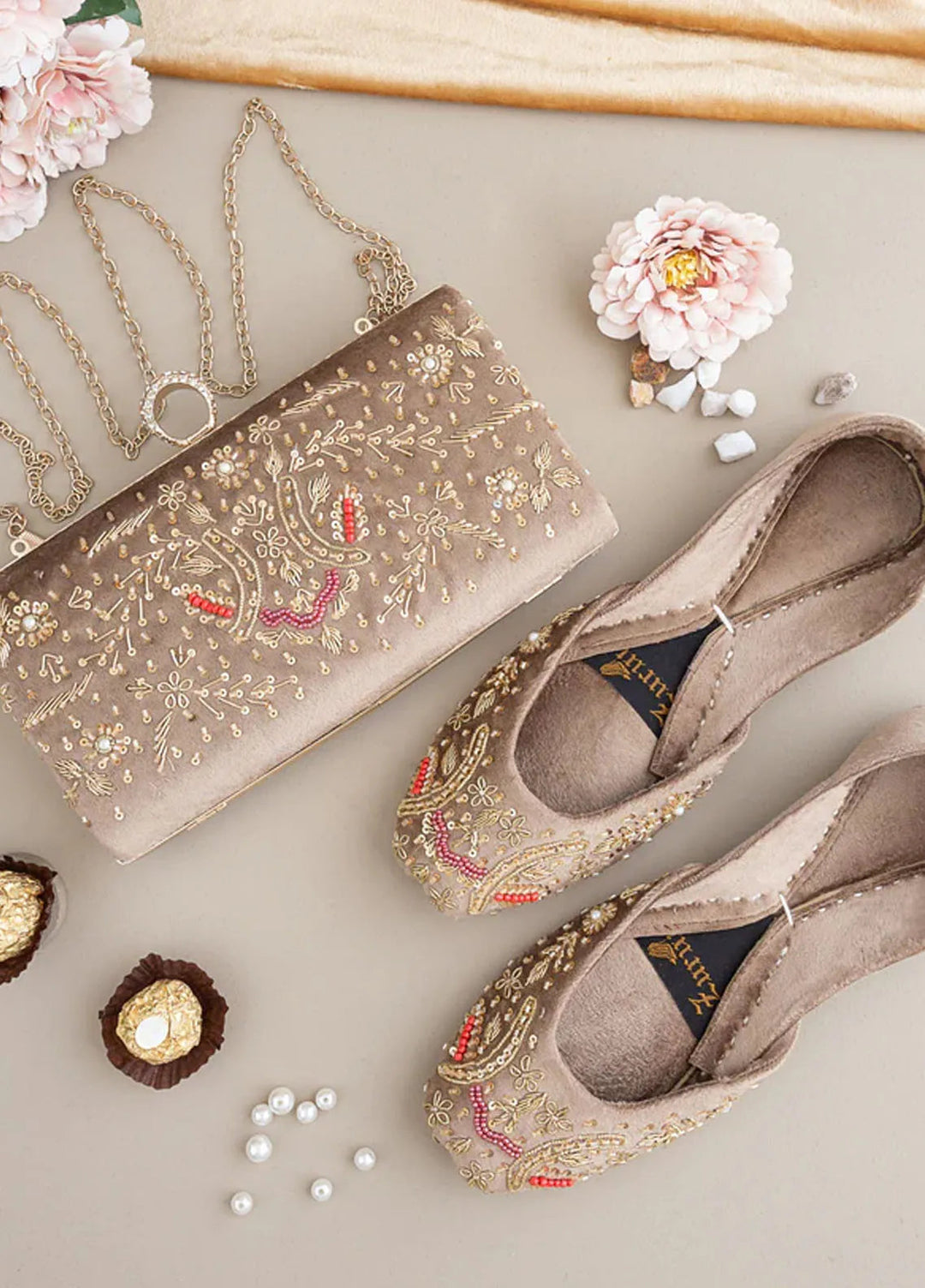 Zuruj Festive Style Clutch X Khussa CL-237-CHIKOO