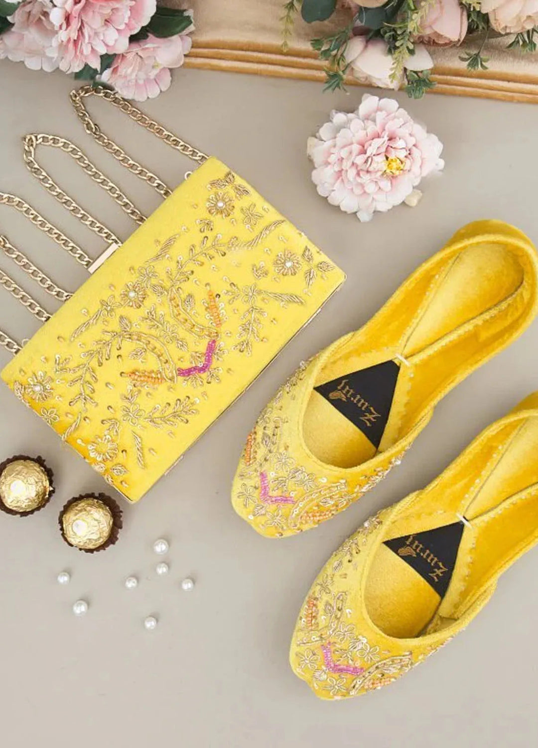 Zuruj Festive Style Clutch X Khussa CL-237-Yellow