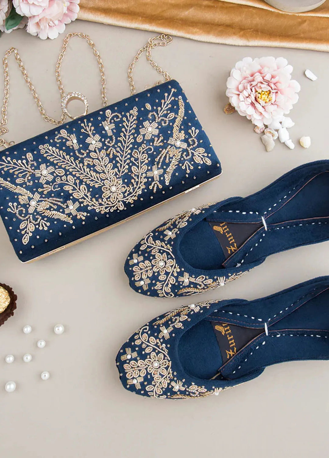 Zuruj Festive Style Clutch X Khussa CL-240-NAVY BLUE