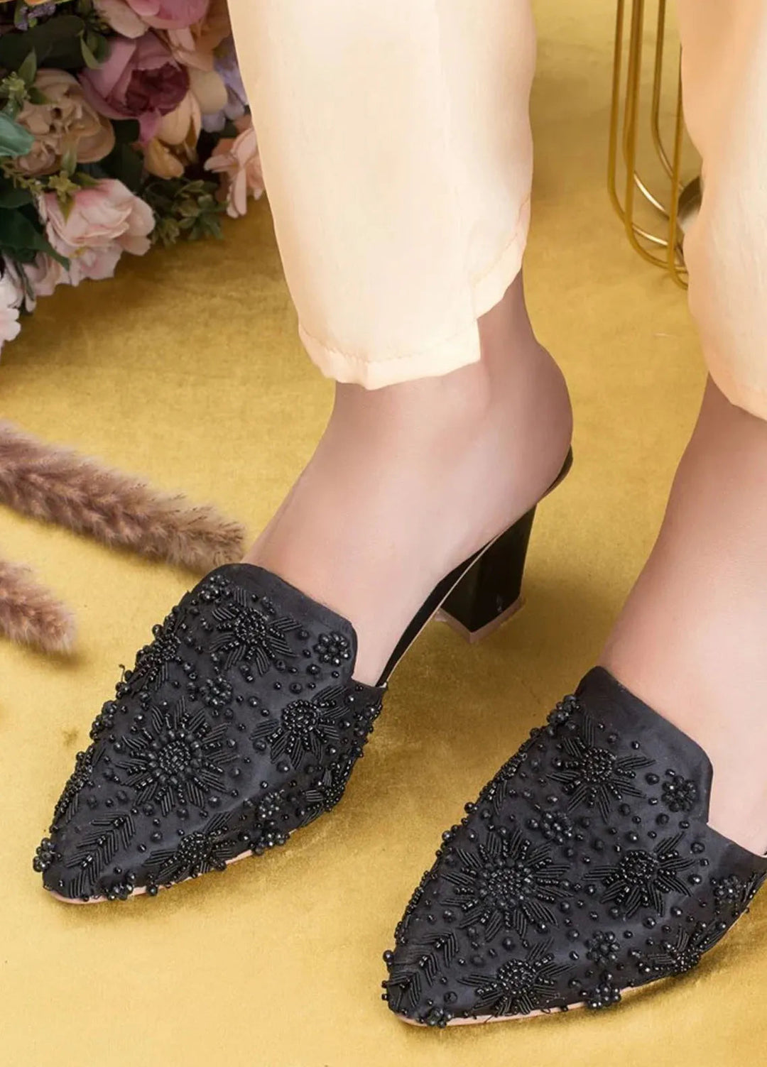 Zuruj Festive Style Heel Mules HM-113-BLACK