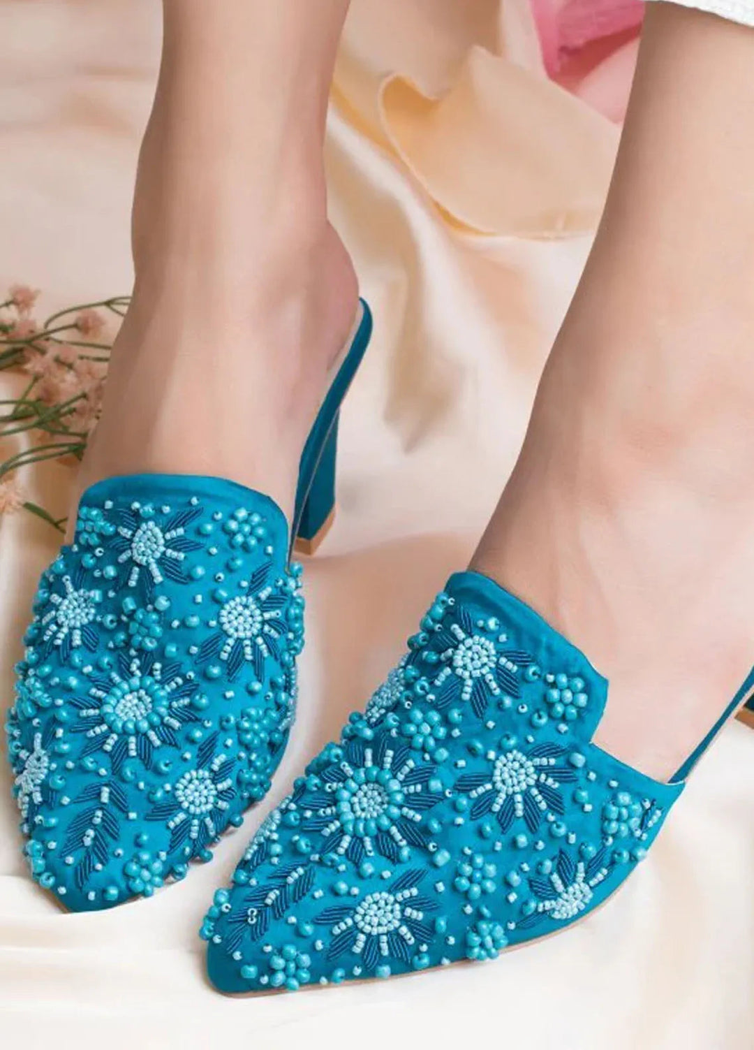 Zuruj Festive Style Heel Mules HM-113-Blue