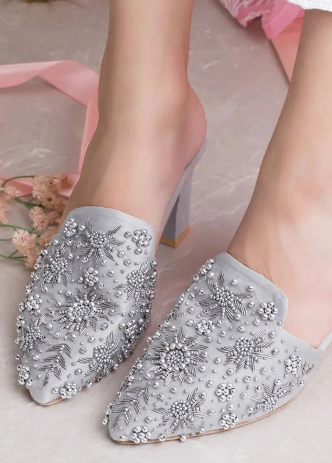 Zuruj Festive Style Heel Mules HM-113-Silver