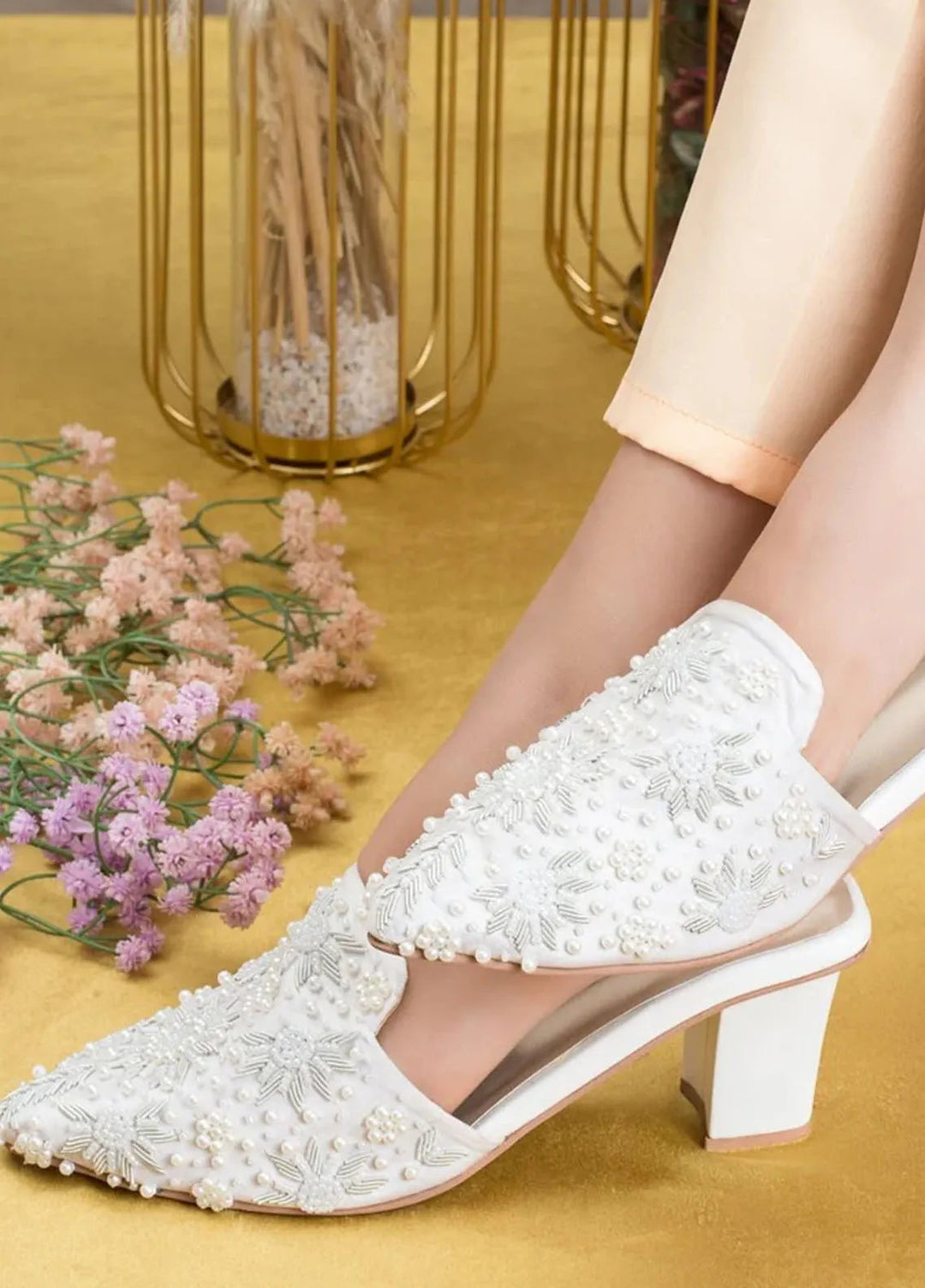 Zuruj Festive Style Heel Mules HM-113-White