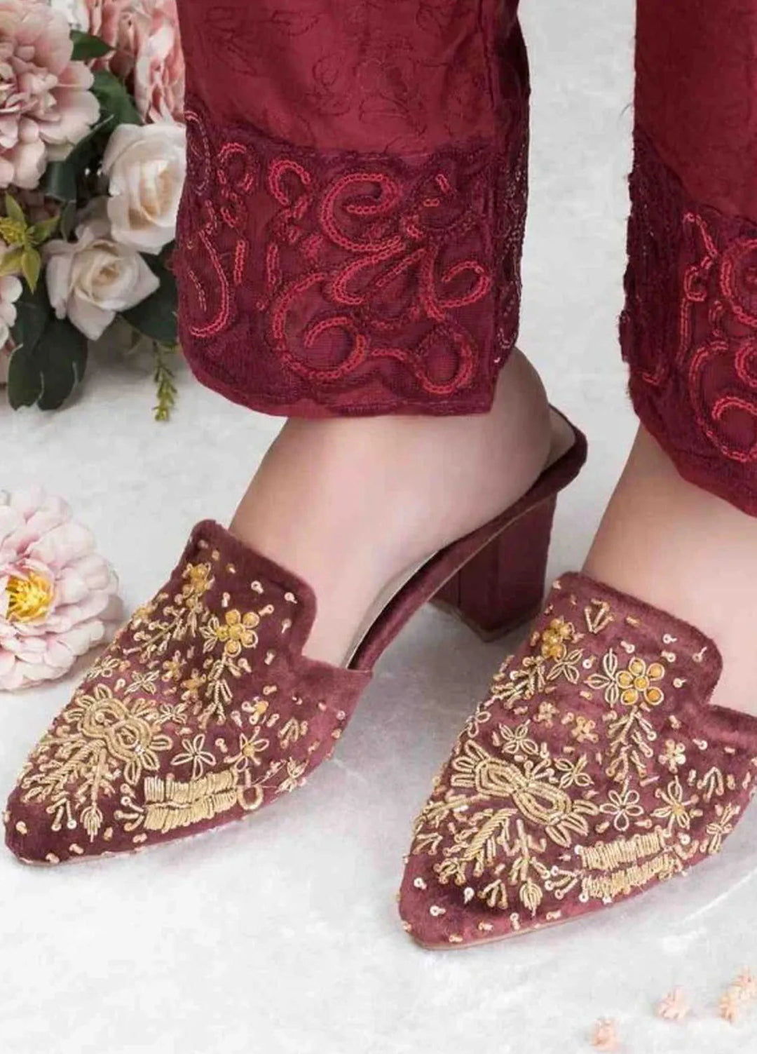 Zuruj Festive Style Heel Mules HM-239-Brown