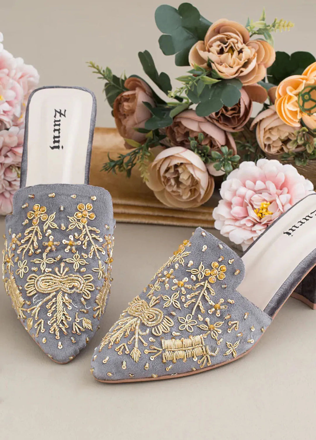 Zuruj Festive Style Heel Mules HM-239-Grey