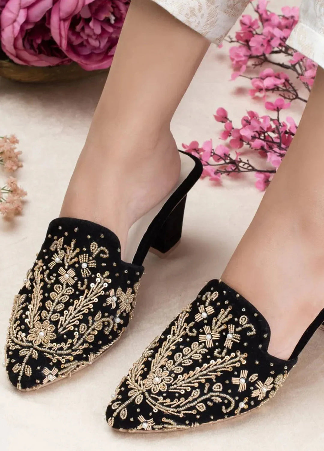 Zuruj Festive Style Heel Mules HM-240-BLACK