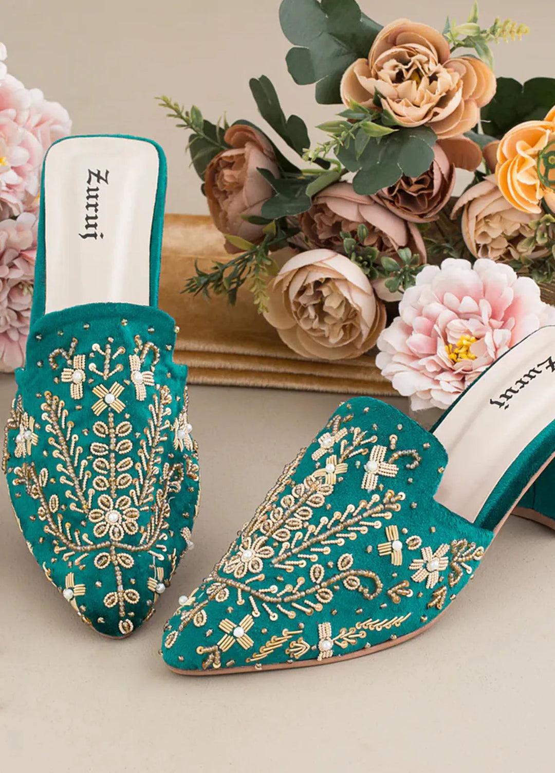 Zuruj Festive Style Heel Mules HM-240-Green