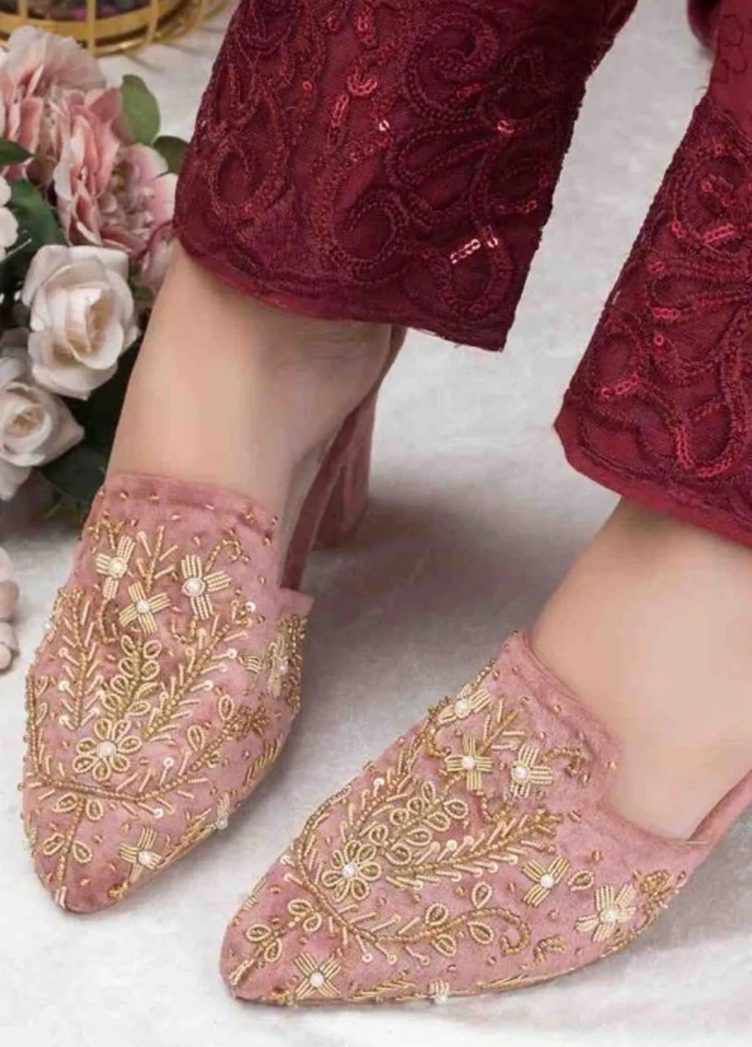 Zuruj Festive Style Heel Mules HM-240-Pulp