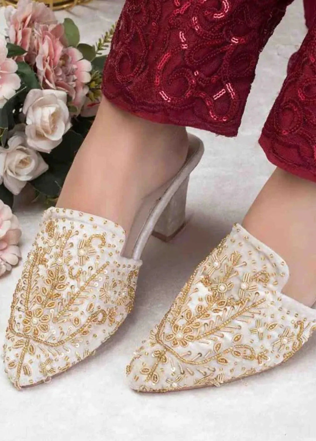 Zuruj Festive Style Heel Mules HM-240-White