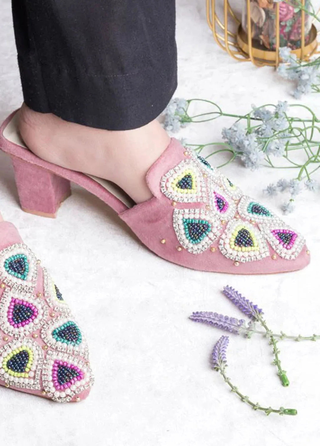 Zuruj Festive Style Heel Mules HM-255-BabyPink