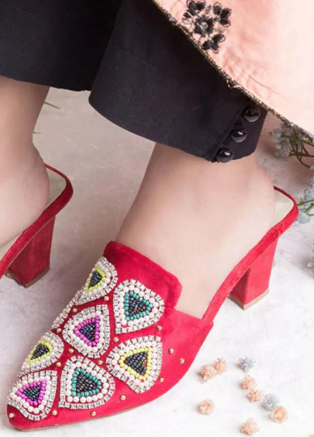 Zuruj Festive Style Heel Mules HM-255-Pink