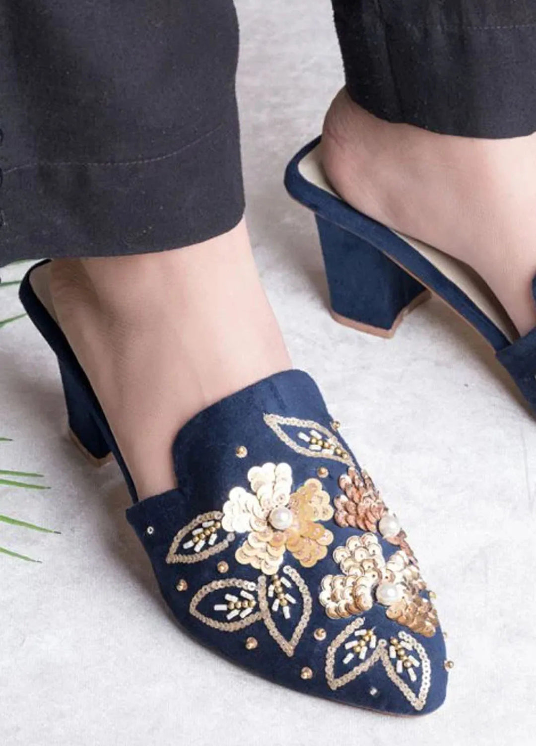 Zuruj Festive Style Heel Mules HM-256-NavyBlue