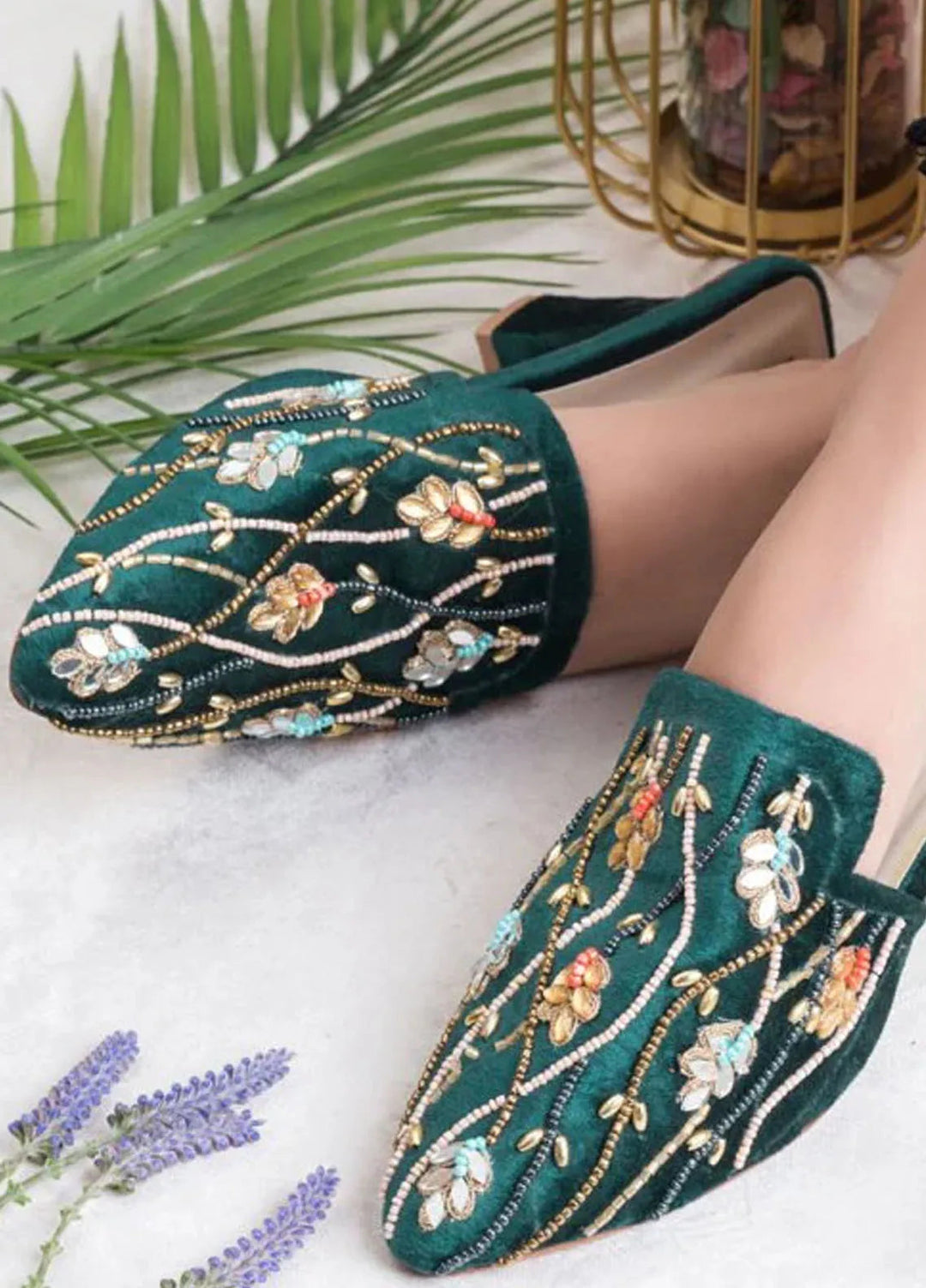 Zuruj Festive Style Heel Mules HM-257-Green