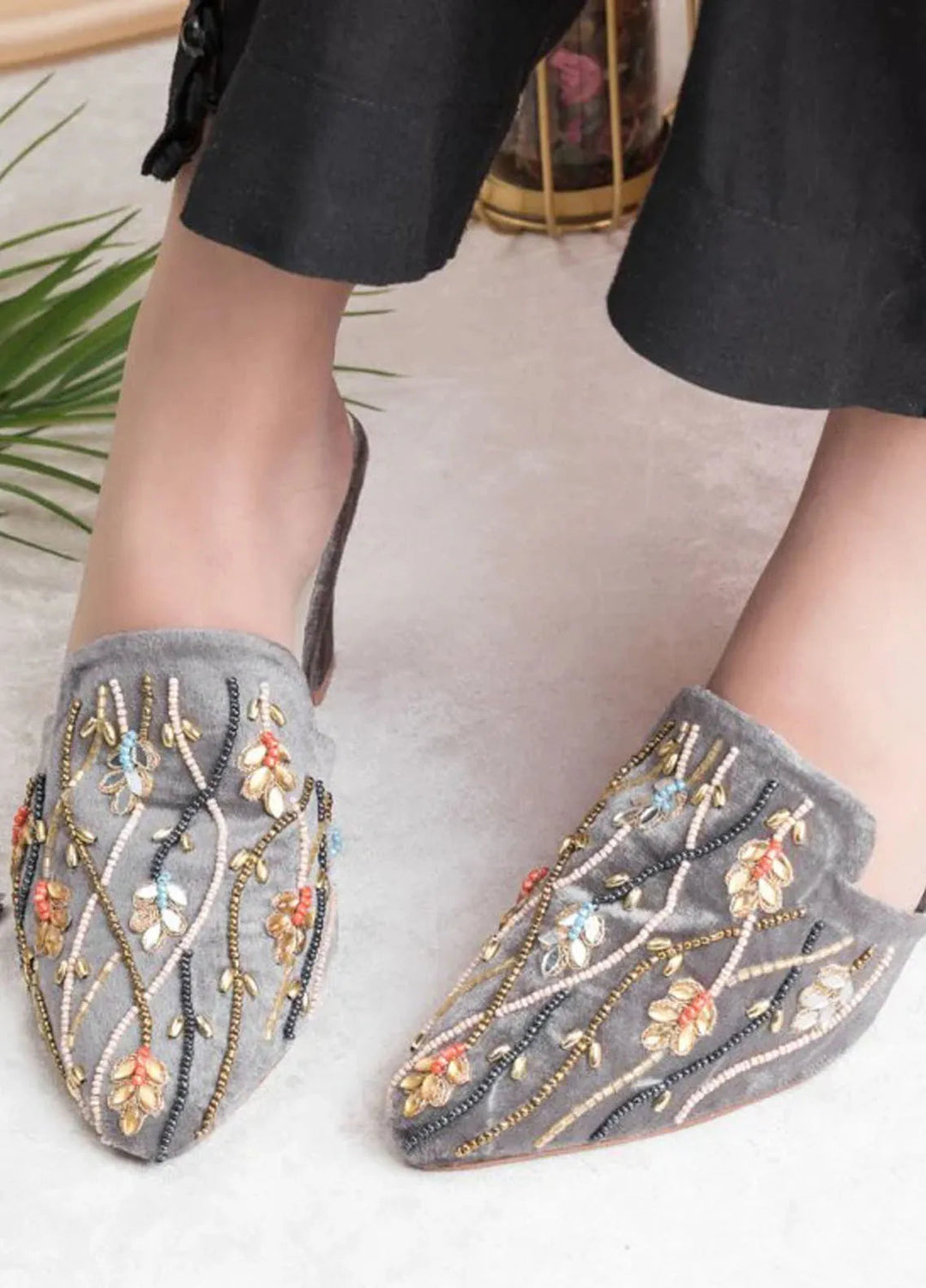 Zuruj Festive Style Heel Mules HM-257-Silver