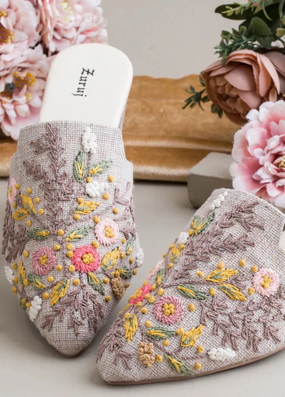 Zuruj Festive Style Heel Mules HM-31-j-White