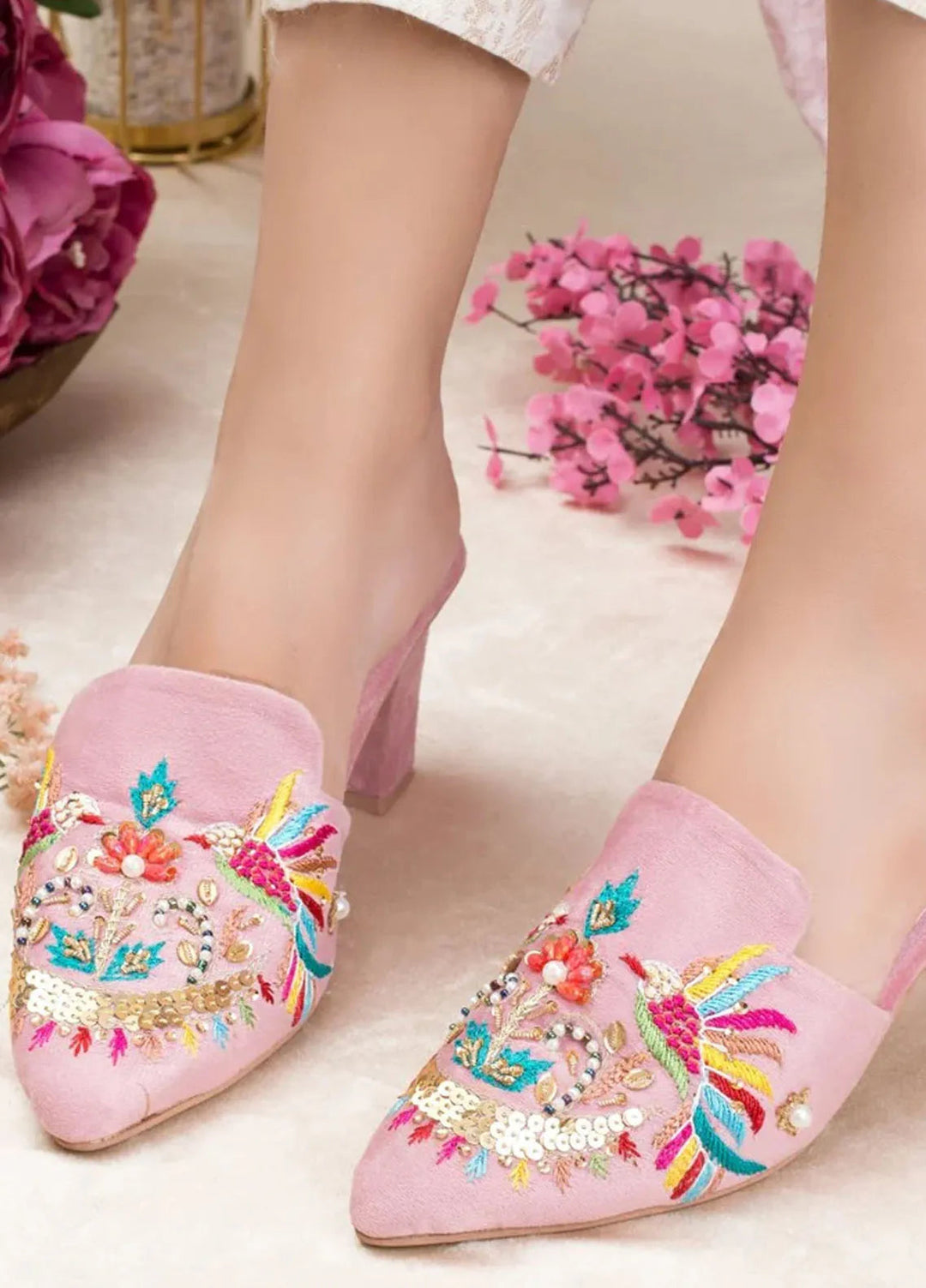 Zuruj Festive Style Heel Mules HM-41-Baby Pink