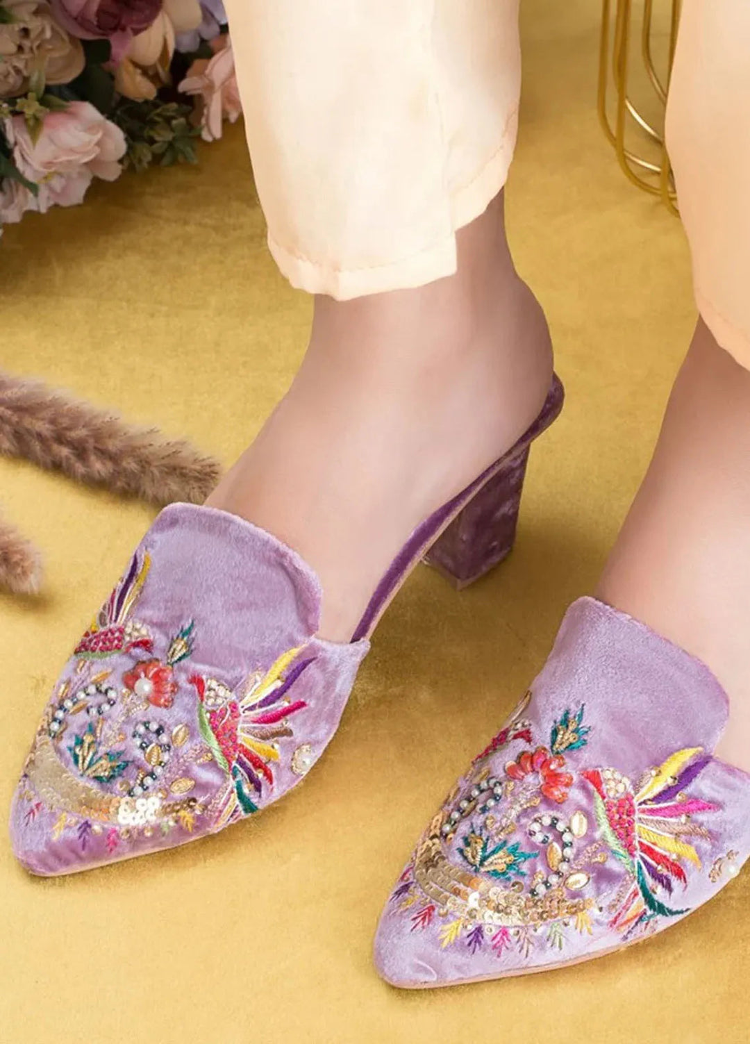 Zuruj Festive Style Heel Mules HM-41-Lilac Purple