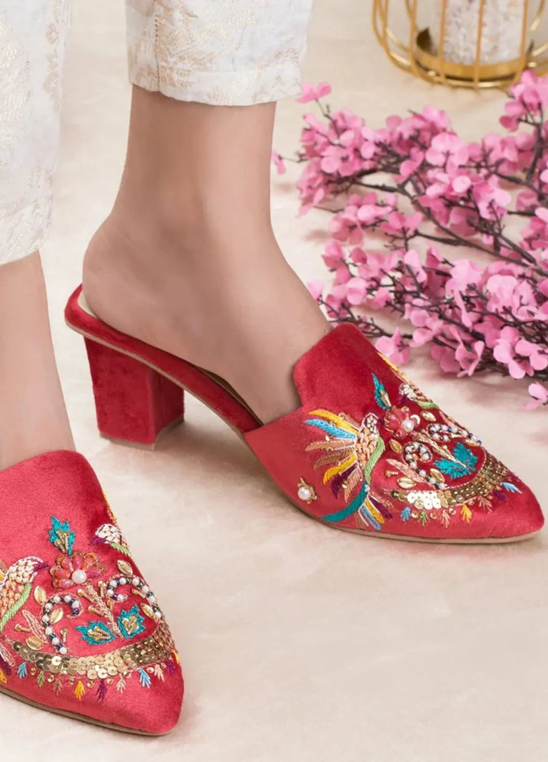 Zuruj Festive Style Heel Mules HM-41-Pink