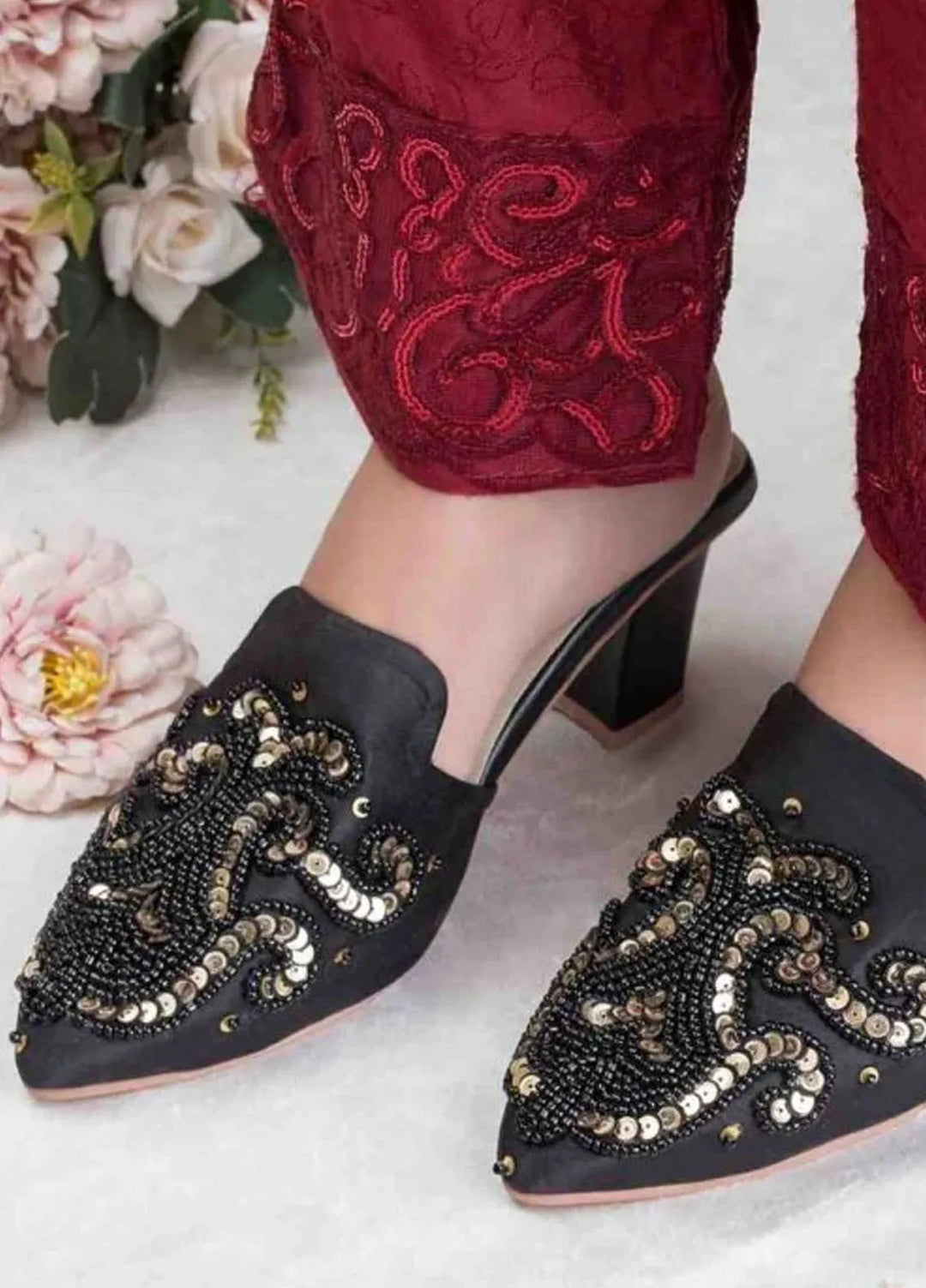 Zuruj Festive Style Heel Mules HM-45-Black