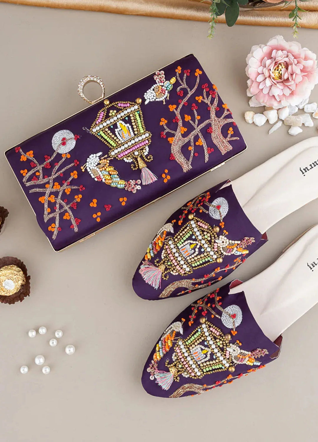 Zuruj Festive Style Mules x Clutch MC-10-Purple