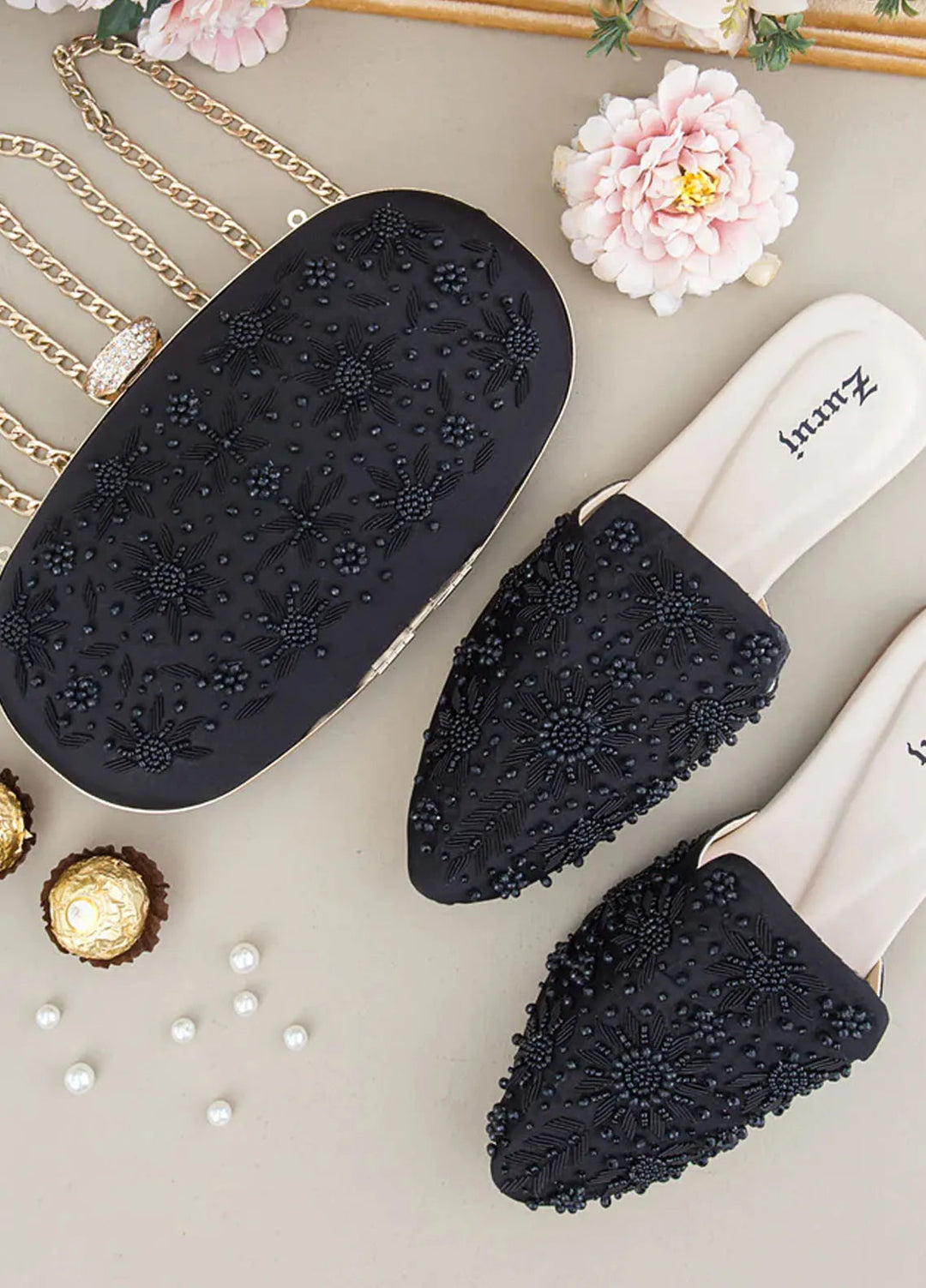 Zuruj Festive Style Mules x Clutch MC-113-BLACK