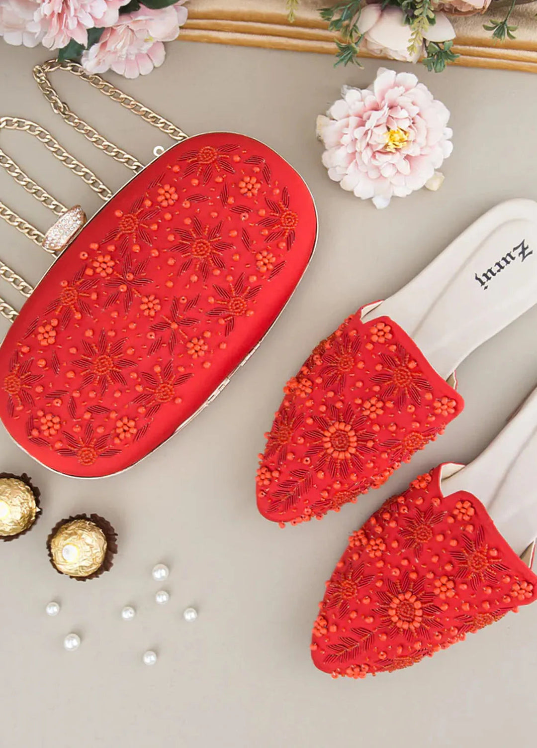 Zuruj Festive Style Mules x Clutch MC-113-RED