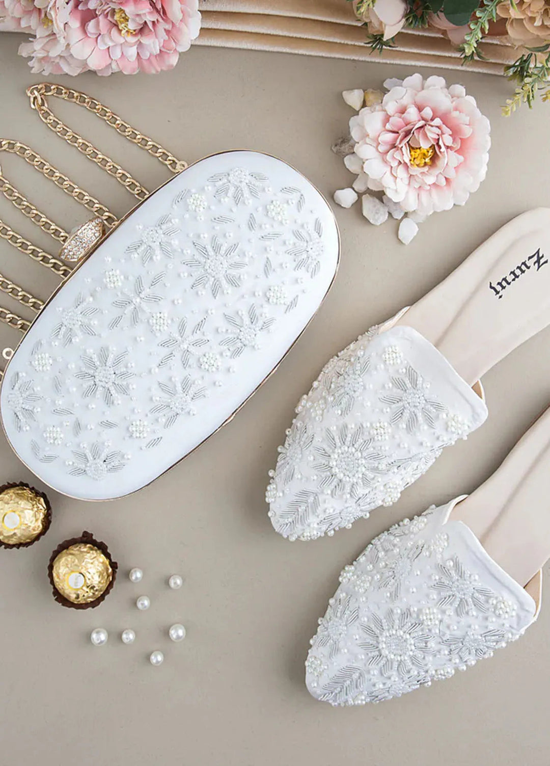 Zuruj Festive Style Mules x Clutch MC-113-WHITE