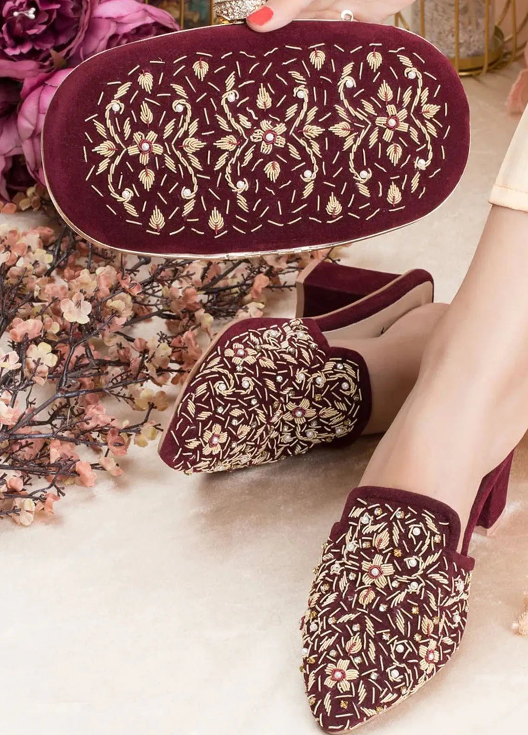 Zuruj Festive Style Mules x Clutch MC-137-MAROON