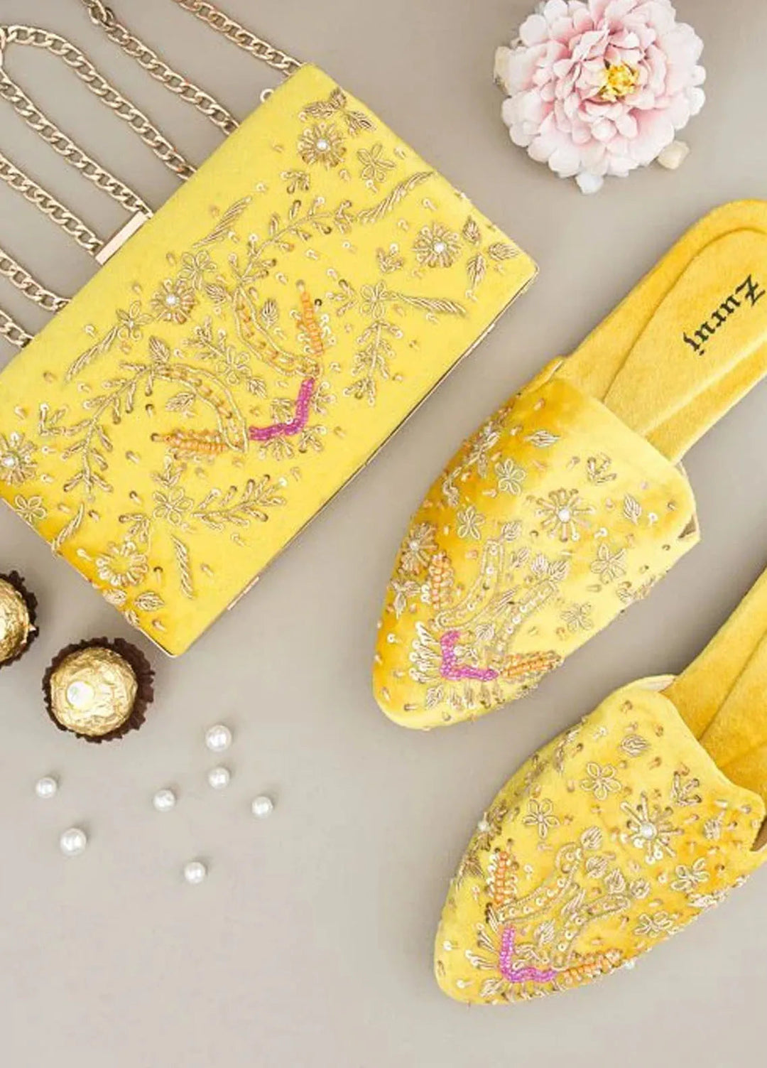 Zuruj Festive Style Mules x Clutch MC-237-Yellow