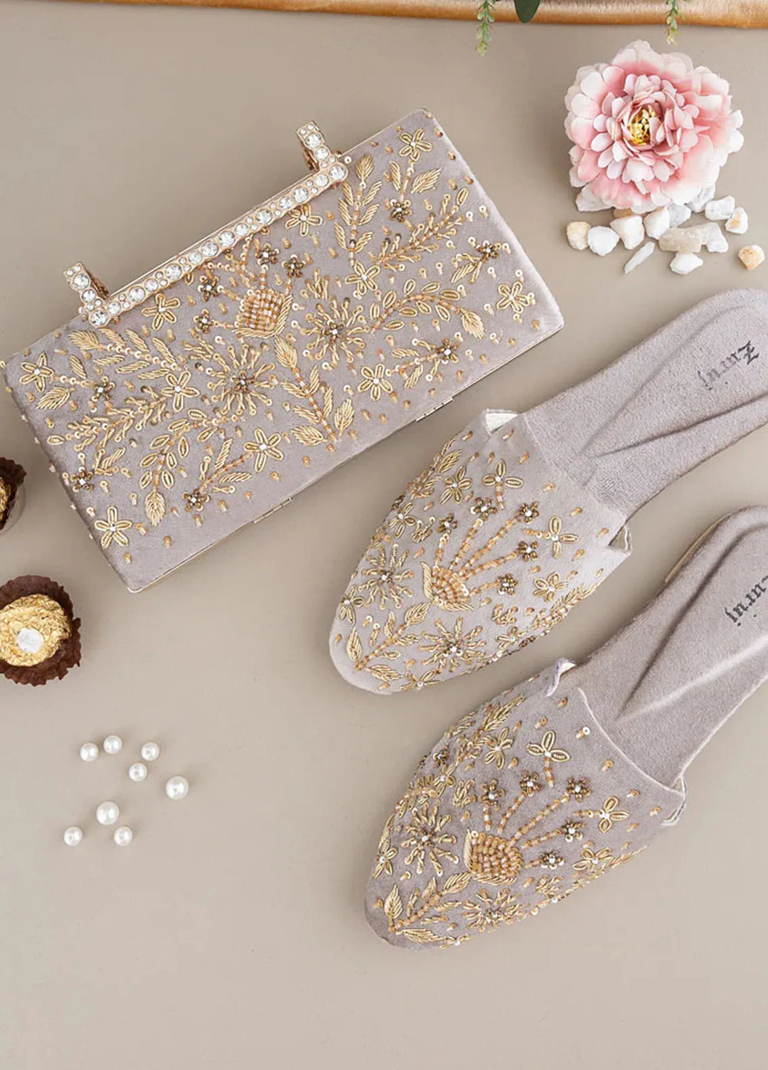 Zuruj Festive Style Mules x Clutch MC-238-GREY